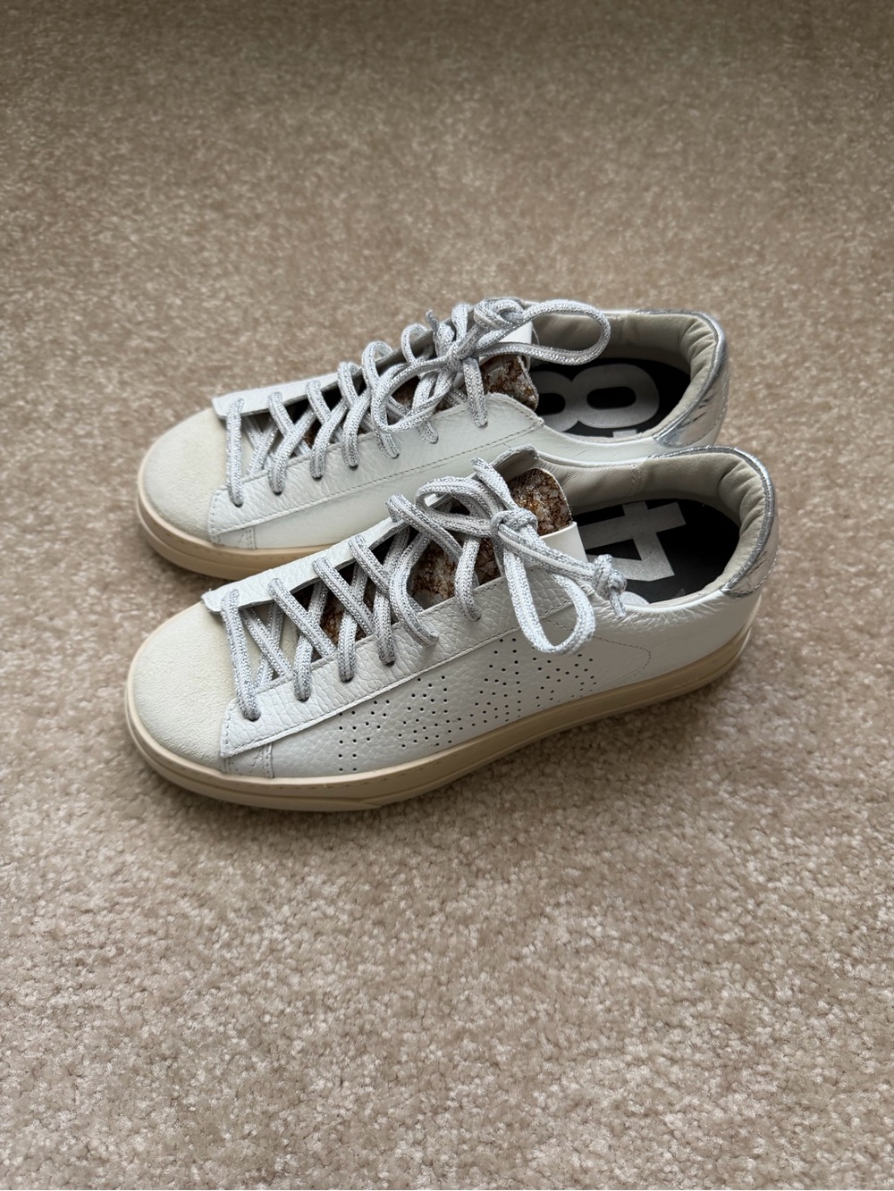 White Leather P448 Crackled Silver and bronze Sneakers Size 35